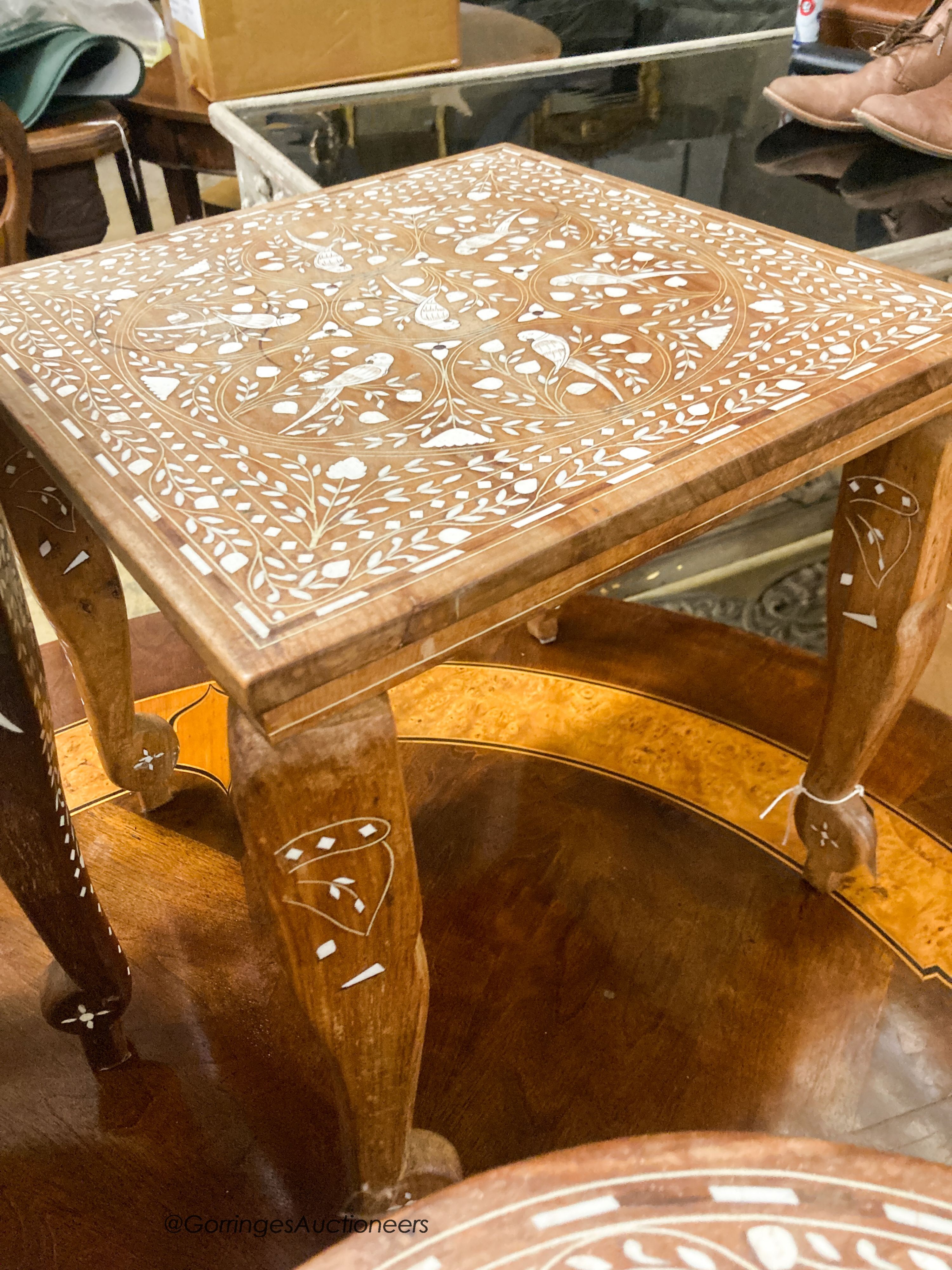 Four Indian inlaid circular occasional tables, largest W.45cm H.46cm